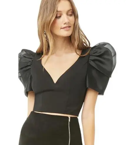 A.Peach CIDER Chiffon Puff Sleeve Plunge Neck Blouse Size S NWT