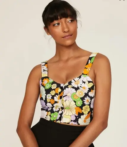 Maje Daisy Groovy Crop Top Tank Sweetheart Neckline Colorful 70s Floral Multi 8