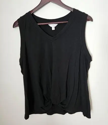Time & Tru Black Sleeveless Tank Top Front Twist Knot Solid V