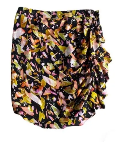 Marie Oliver NWOT 100% Silk Floral Print Ruffle Mini Skirt Size 0