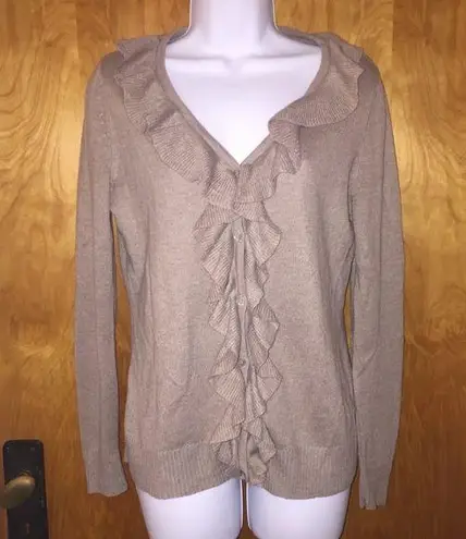 st. john's bay Tan Ruffled St John’s Bay Cardigan Sweater Size Small