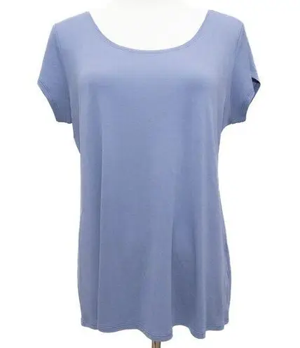 Eileen Fisher NWOT  Short Sleeve Blue Knit Stretchy 100% Silk T-Shirt Size‎ L