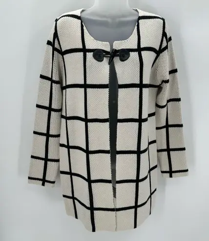 Escio Cardigan Sweater Womens M Toggle Button Windowpane Plaid Ivory Black NEW Multiple Size M