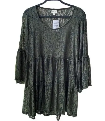 H.I.P. NWT π« 2-Piece Set, Olive Green Sheer Lace Retro Peasant Top+Tank Top, 1X