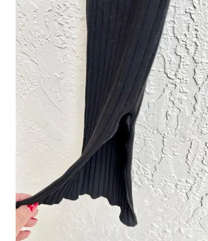 L'Academie Pull On High Waisted Ribbed Split Front Leggings Black Womens Size XS