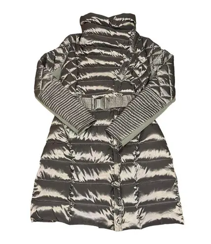 BCBGMAXAZRIA  Belted Down puffer funnel neck Metallic Gunmetal Coat size small