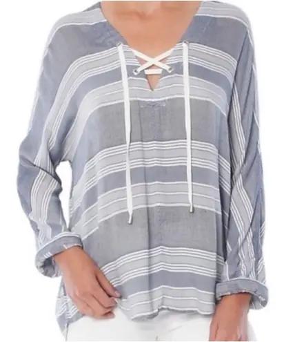 Rails Lily Athens Stripe Tie Front Shirt Women's Medium Blue White Casual Boho