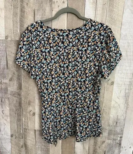 AUW *A.U.W Women's Size Large Floral Print Puff Sleeve Wrap Top Casual