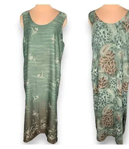 Vintage 90s Dress Green Floral Paisley Animal Print Sleeveless Grunge Maxi XL