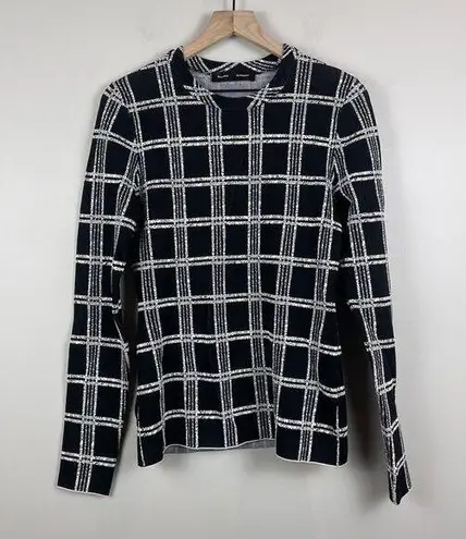 Proenza Schouler Women Plaid Knit Sweater Medium Black Crewneck Old Money Preppy