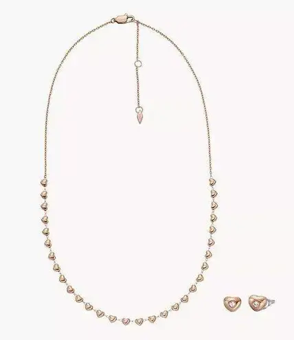 Fossil  Rose Gold Tone Stainless Steel Hearts Necklace & Earring Set