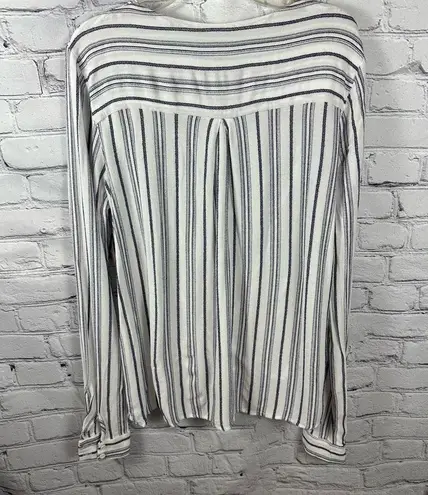 Sadie & Sage Women’s White & Denim Blue Striped Long Sleeve Wrap Front Shirt M Size M