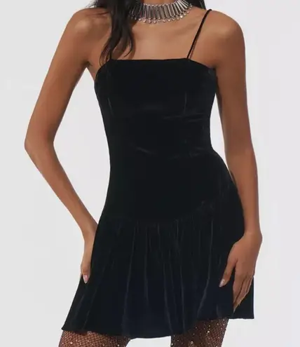 Maeve Drop-Waist Velvet Mini Dress - Black
