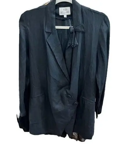 Whimsigoth Steampunk Black Linen Blazer Jacket Tie Rosette Detail Career Casual