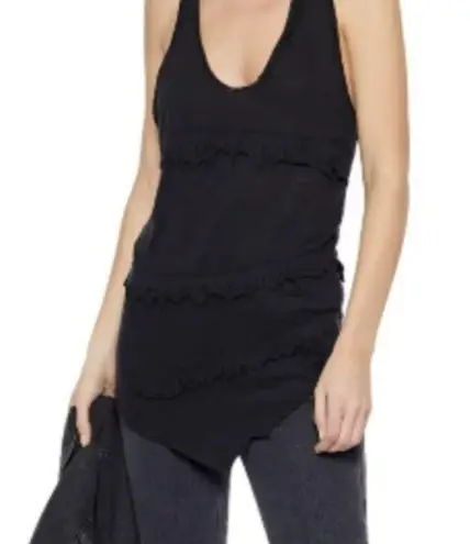 IRO Boham distressed slub linen jersey tank black L