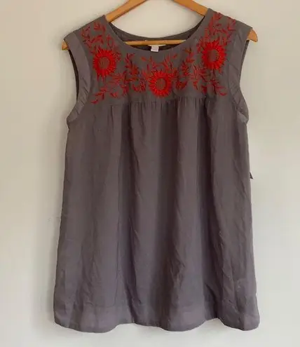 Liz Lange Gray Maternity Tank with Embroidery Sz s