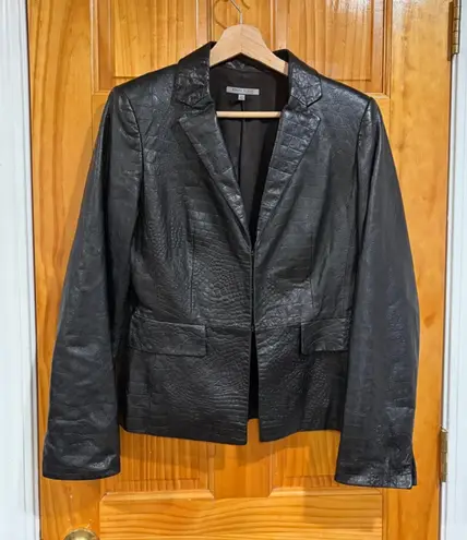 Anne Klein  Croc Embossed Genuine Leather Blazer Jacket Black Women’s Size 8 - Image 1