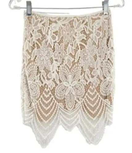Women’s Ivory Floral Mesh Lace Overlay Mini Skirt Coquette White