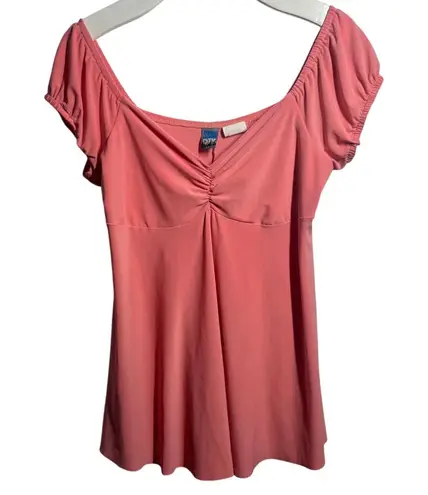 Star City Top Women L Pink Peach Babydoll Y2K Bratz Cap Sleeve 90s Vintage