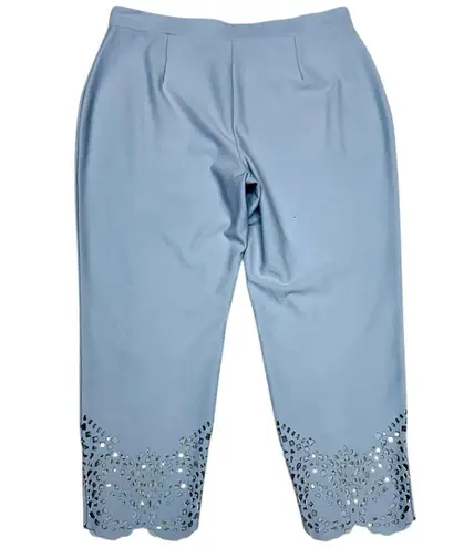 Dennis Basso Cloudy Blue Luxe Crepe Laser-Cut Ankle Pants Size Large Petite