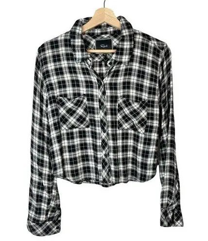 Rails Black & White Plaid Cropped Flannel Button Down Long Sleeve M