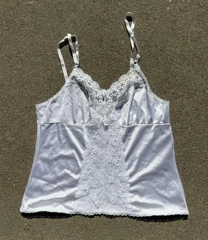 Vintage Ashley Taylor Ivory White Lace Scalloped Cami Slip Tank Top Nylon MEDIUM