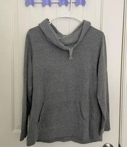 Made for life EUC women’s gray cowl neck drawstring hooded sweatshirt top medium