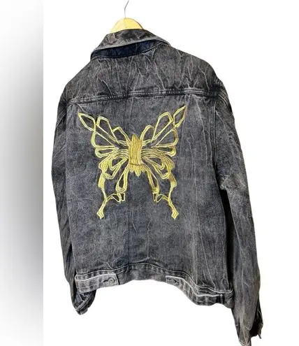 Beautiful boho Denim Jacket With gold embroidered Butterfly size 8