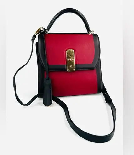 Salvatore Ferragamo Boxyz Top Handle Gancini Logo Two Tone Leather Shoulder Bag