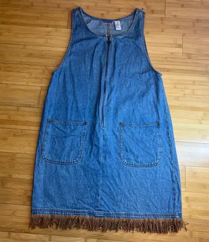 ERIKA & CO. Womens Western Fringe Denim 1/2 Zip Dress W/Pockets 100% Cotton|Sz:M Blue Size M