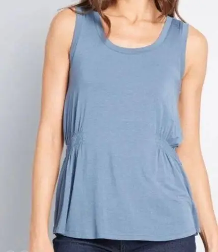 Modcloth  Side Smocked Tank Top Easily Leisurely Knit Blue XXS