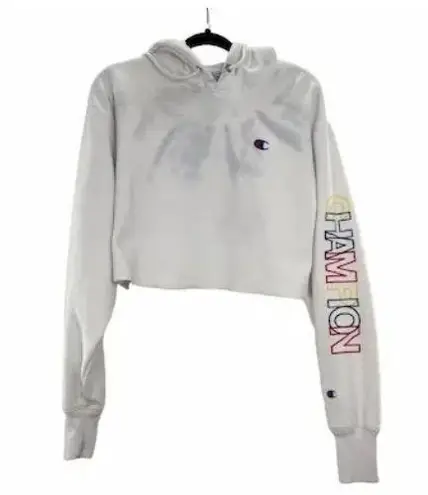 Champion Women's White Y2K Vintage Cropped Reverse Weave Hoodie Size M Gray Size M