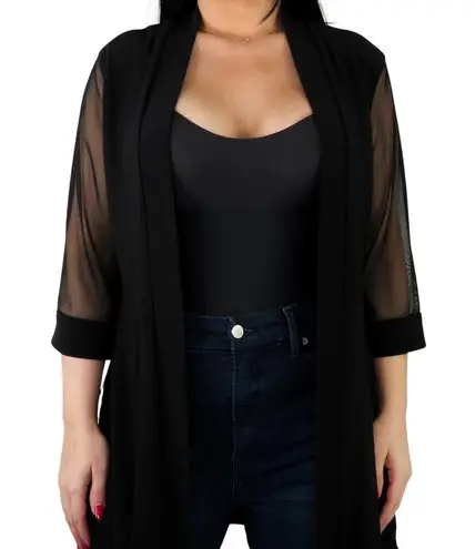 R & M Richards Vintage Black Kimono Shawl Duster Jacket with Mesh Sleeves 14P
