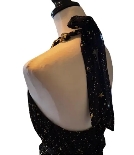 Alex Marie NWT Black and Gold Tiered Pleated Halter Maxi Dress – Size 4