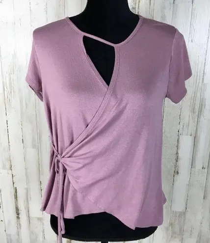 H.I.P. Wrap Top Short Sleeve Shirt Blouse Tee Purple