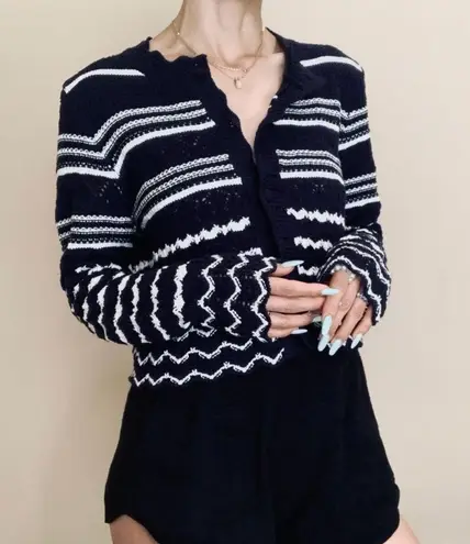 House of Harlow 1960 Navy & White Striped Knit Cropped Cardigan Sweater NWT