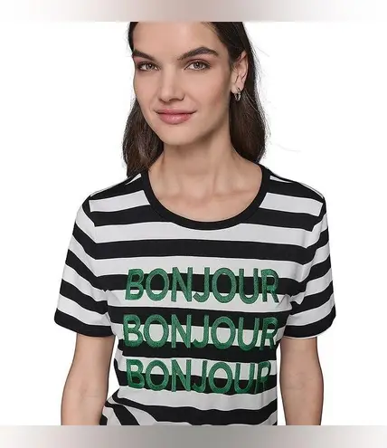 Karl Lagerfeld PARIS Bonjour Striped Tee L 21.5” p2p Black/White NWT
