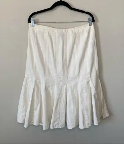 Ralph Lauren  White Cotton Denim Mermaid Trumpet Pleated Skirt Size 8 Medium