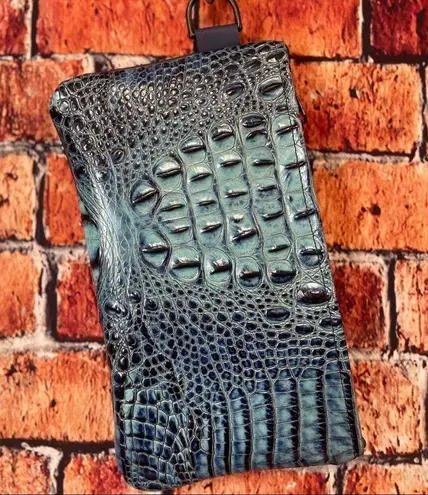 Boutique Blue Crocodile embossed large wristlet with wallet insert
