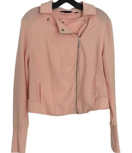 H by Halston Pink Knit Asymmetrical Blazer Zipper Pockets Stretch Size 12