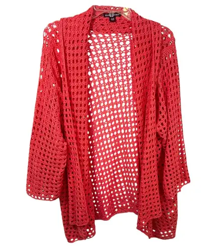 Jessica London Plus Size 22/24 Cardigan Pink Open Knit Sweater Shrug Duster 161