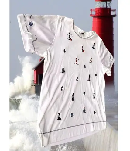 Bonworth VTG Nautical Top Sz M? White LIghthouses Sailboat Anchor Ships …