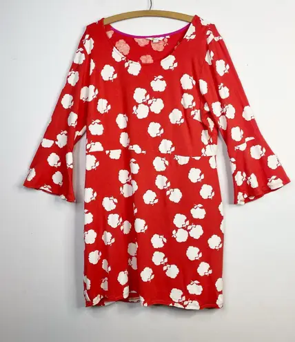 Boden USA Boden Miriam Jersey Knit Bell Sleeve Mini Dress Orange Red Floral Womens 16