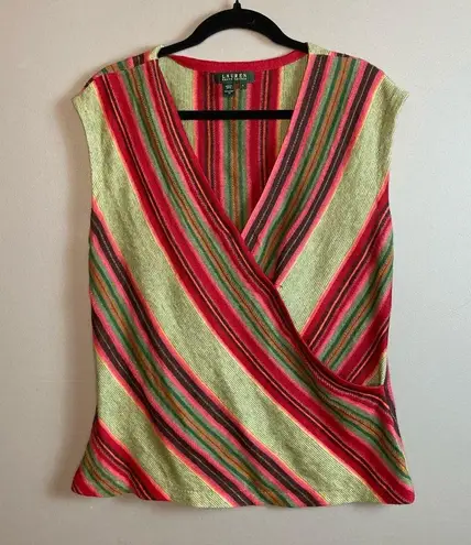 Ralph Lauren Lauren  Sleeveless top linen madras striped size large