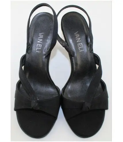Van Eli Laban Black Fabric Open Toe Slingback Heel Size 6