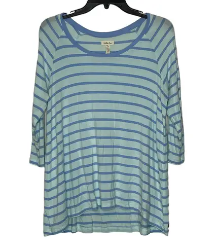 Matilda Jane Matilda Jane T-Shirt Size Small Blue Striped Stretch Blend Womens 3/4 Sleeve
