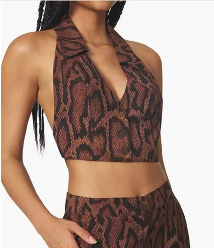 We Wore What NWT Bella Snakeskin Pattern Halter Crop Top Vest Waist Coat Brown szM