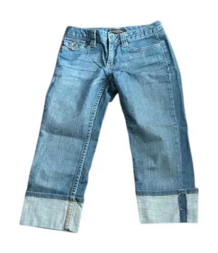 AE Factory Women’s Size 0 Capri Jeans Flap Pockets, Cuffed Hem, Americana Vibe Blue