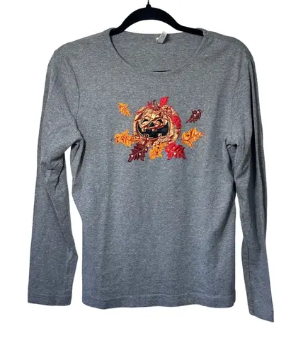 White Stag Womens Top Gray Halloween Pumpkin Long Sleeve Shirt Medium Teacher