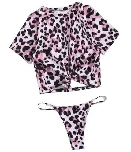 Black Pink Animal Print Tie Knot Animal Print Bikini Medium